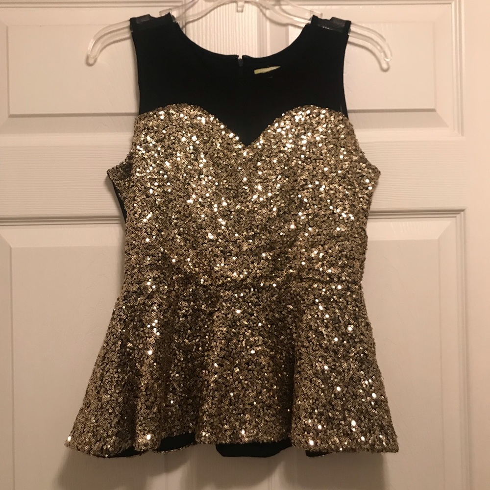 Gianni Bini Gold Sequin Peplum Top